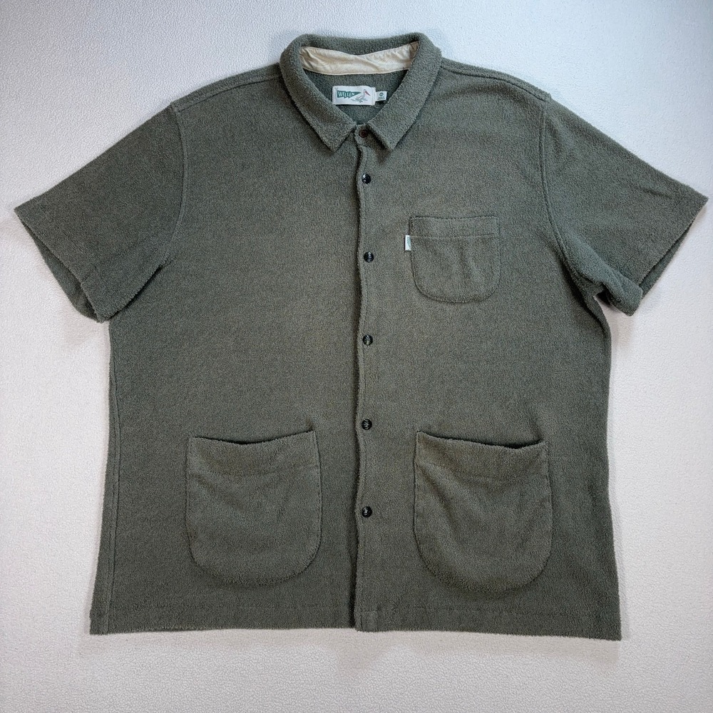 Wellen Terry‎ Towel Snap Shirt Men's 2XL Tobala Green Pockets Huckberry Resort